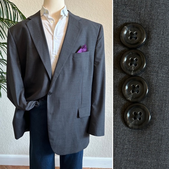 JOS A BANK BLAZER SIZE 54L BIG & TALL SPORT COAT GRAY LONG SUIT JACKET